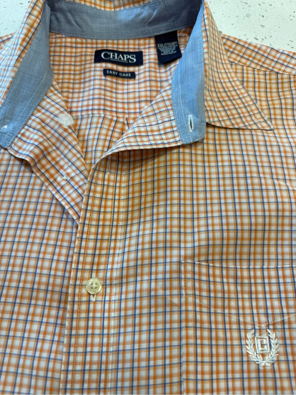 Chaps Orange and White Plaid Short-Sleeve Button-Down Shirt
